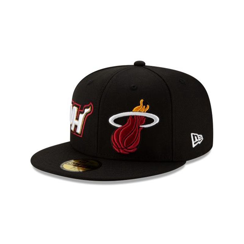 NBA Miami Heat Double Hit 59Fifty Fitted (YUL3573) - Black New Era Caps